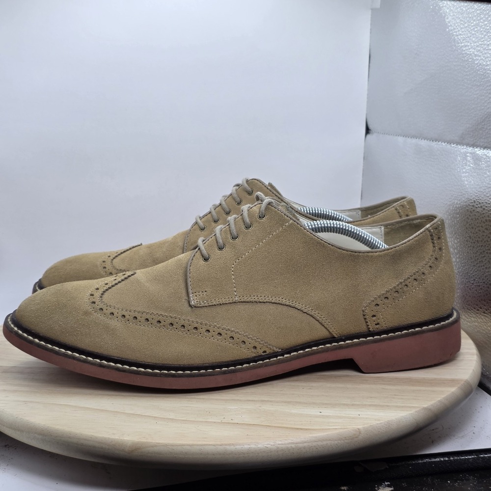 Men's Size 12 M - Cole Haan Beige Tan Wingtip Derby Franklin Shoes Oxford C11430 - Picture 1 of 9